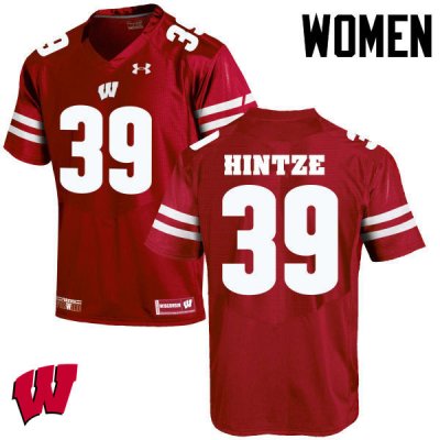 Women's Wisconsin Badgers NCAA #39 Zach Hintze Red Authentic Under Armour Stitched College Football Jersey ON31K32EM